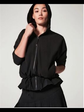 SPANX Black "Get Moving" Hooded Drawstring Jacket